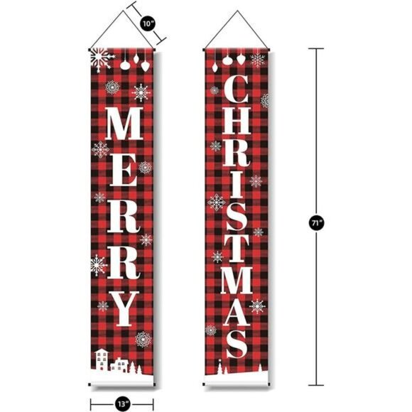 Merry Christmas Outdoor Banners Hanging Decorations 13" x 71" - Picture 6 of 6